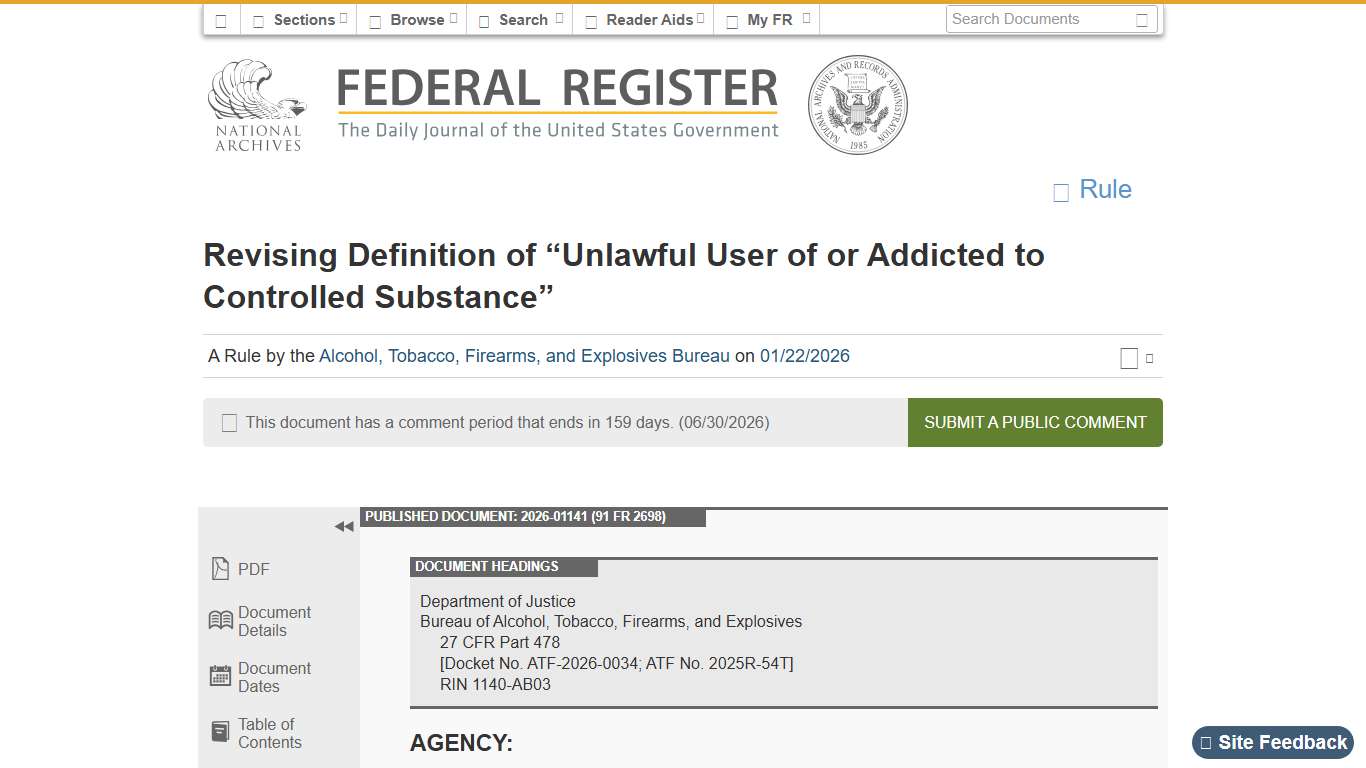 Federal Register :: Revising Definition of “Unlawful User of or Addicted to Controlled Substance”