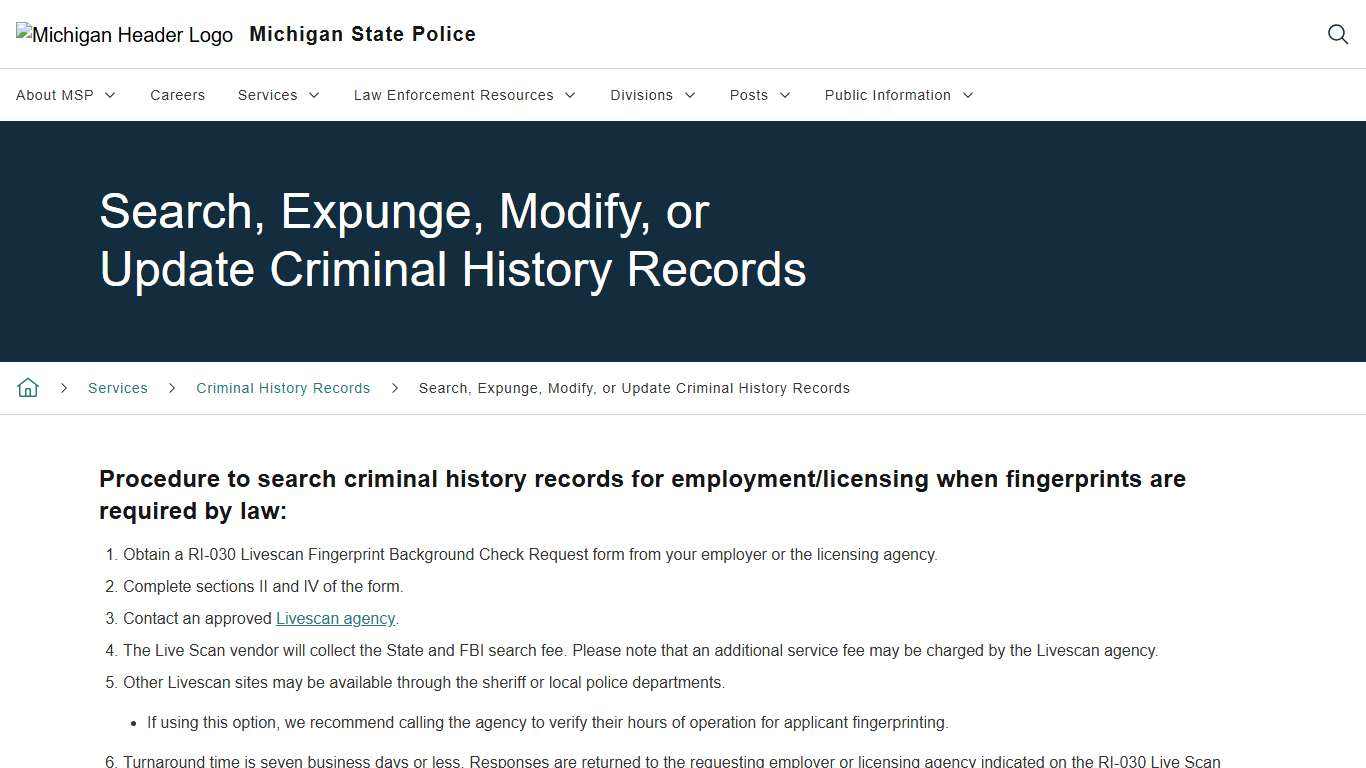 Search, Expunge, Modify, or Update Criminal History Records