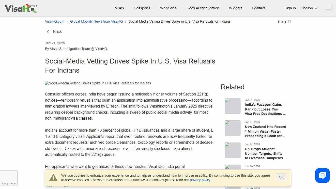 Social-Media Vetting Drives Spike in U.S. Visa Refusals for Indians